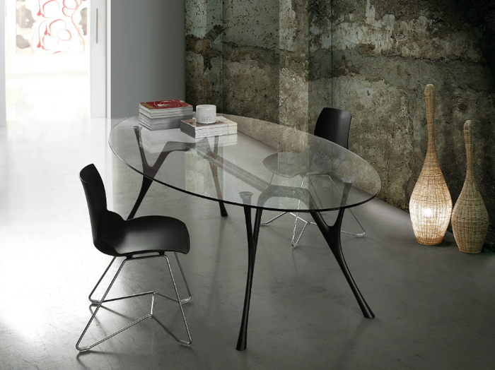 PEGASO - Oval glass and steel table _ Caimi Brevetti